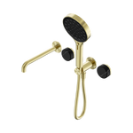 Load image into Gallery viewer, Serenity Progressive Shower System With Spout With Marquina Black Handle And Serenity Hand Shower Brushed Gold
