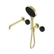 Serenity Progressive Shower System With Spout With Marquina Black Handle And Serenity Hand Shower Brushed Gold