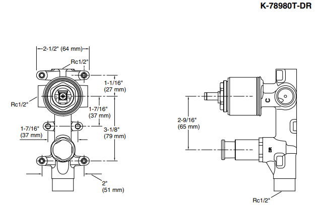 Shower & Bath 40mm valve with diverter