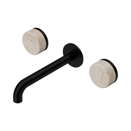 Serenity Wall Basin Set 220mm Spout With Rome Travertine Handle Matte Black