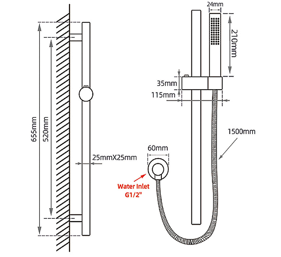 Round Brushed Nickel Stainless Steel Rail with Handheld Shower,Fixed Wall Connector Set