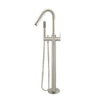 Load image into Gallery viewer, Round Paddle Freestanding Bath Spout and Hand Shower - PVD Brushed Nickel
