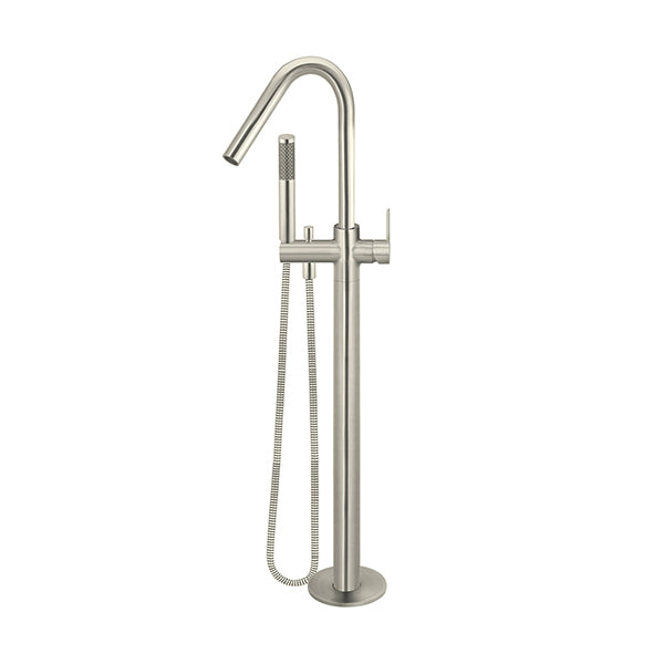 Round Paddle Freestanding Bath Spout and Hand Shower - PVD Brushed Nickel