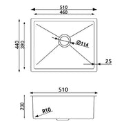 Round Corner Chrome Stainless Steel Handmade Single Bowl Kitchen Sink 510*440*230mm