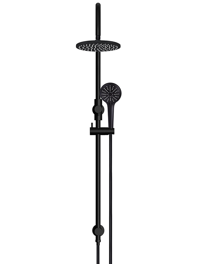 200mm Round Overhead Shower Rail, Three Function Hand Shower - Matte Black