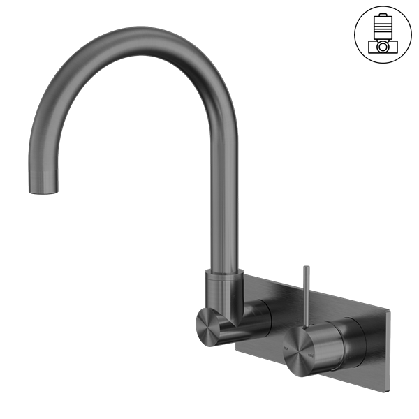 MECCA WALL BASIN/BATH MIXER SWIVEL SPOUT HANDLE UP GUN METAL