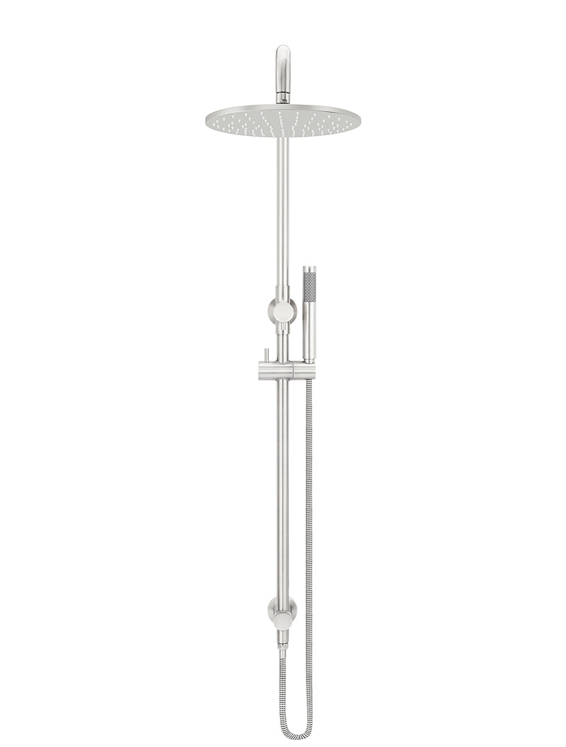 Round Combination Shower Rail, 300mm Rose, Single Function Hand Shower - Brushed Nickel