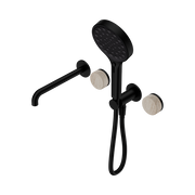 Serenity Progressive Shower System With Spout With Rome Travertine Handle And Serenity Hand Shower Matte Black