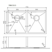 770x450x215mm Copper Stainless Steel PVD Double Bowl Kitche Sink
