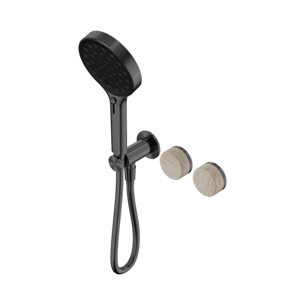 Serenity Progressive Shower System With Rome Travertine Handle And Serenity Hand Shower Gun Metal