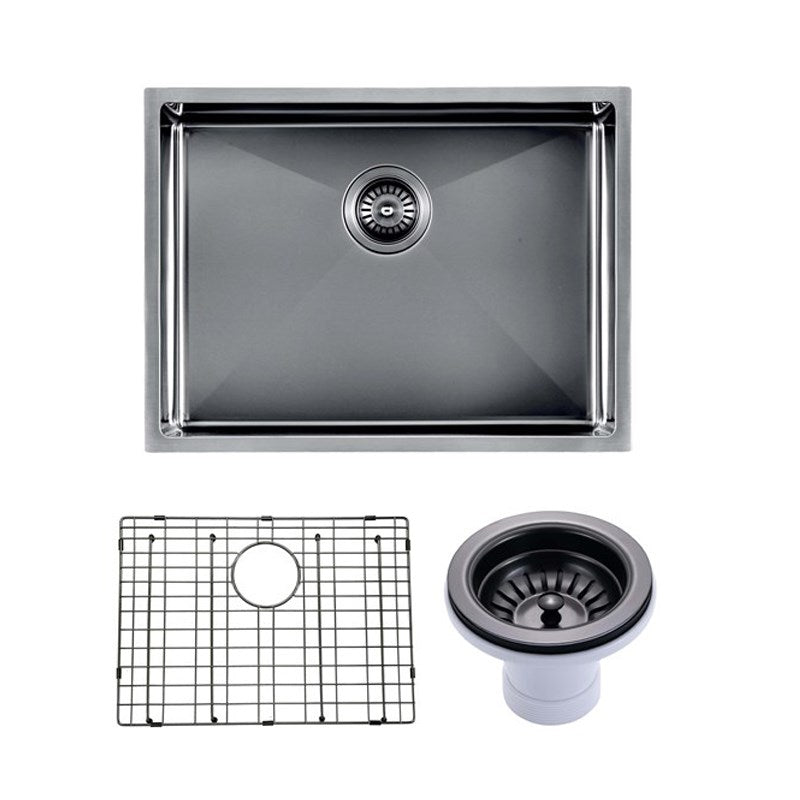 Round Corner Stainless Steel Gun Metal Grey PVD Coating Single Bowl Kitchen Sink(with Bottom Tray) 600*450*300mm