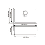 White Arete Stone Granite Single Bowl Stone Kitchen Sink 635*469*241mm