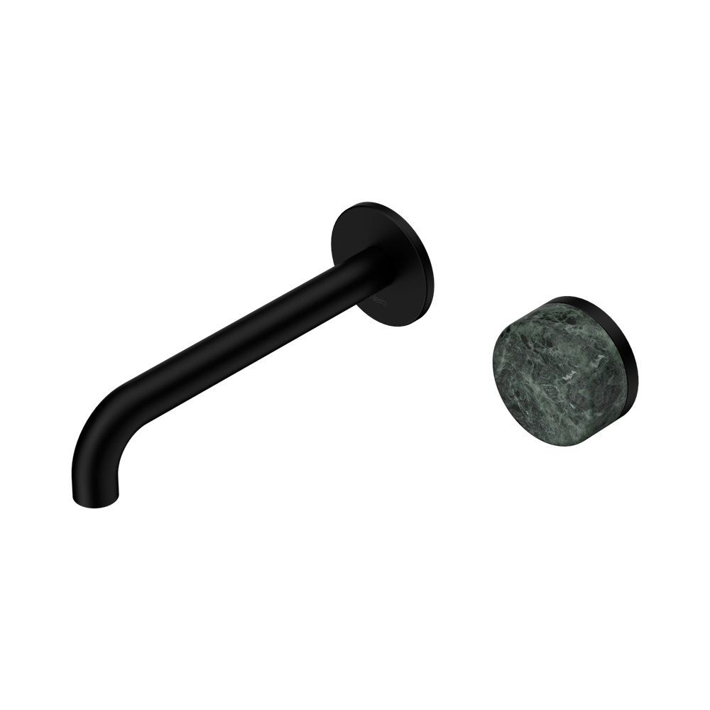 Serenity Progressive Wall Basin Mixer 220mm Spout With Verde Alpi Handle Matte Black