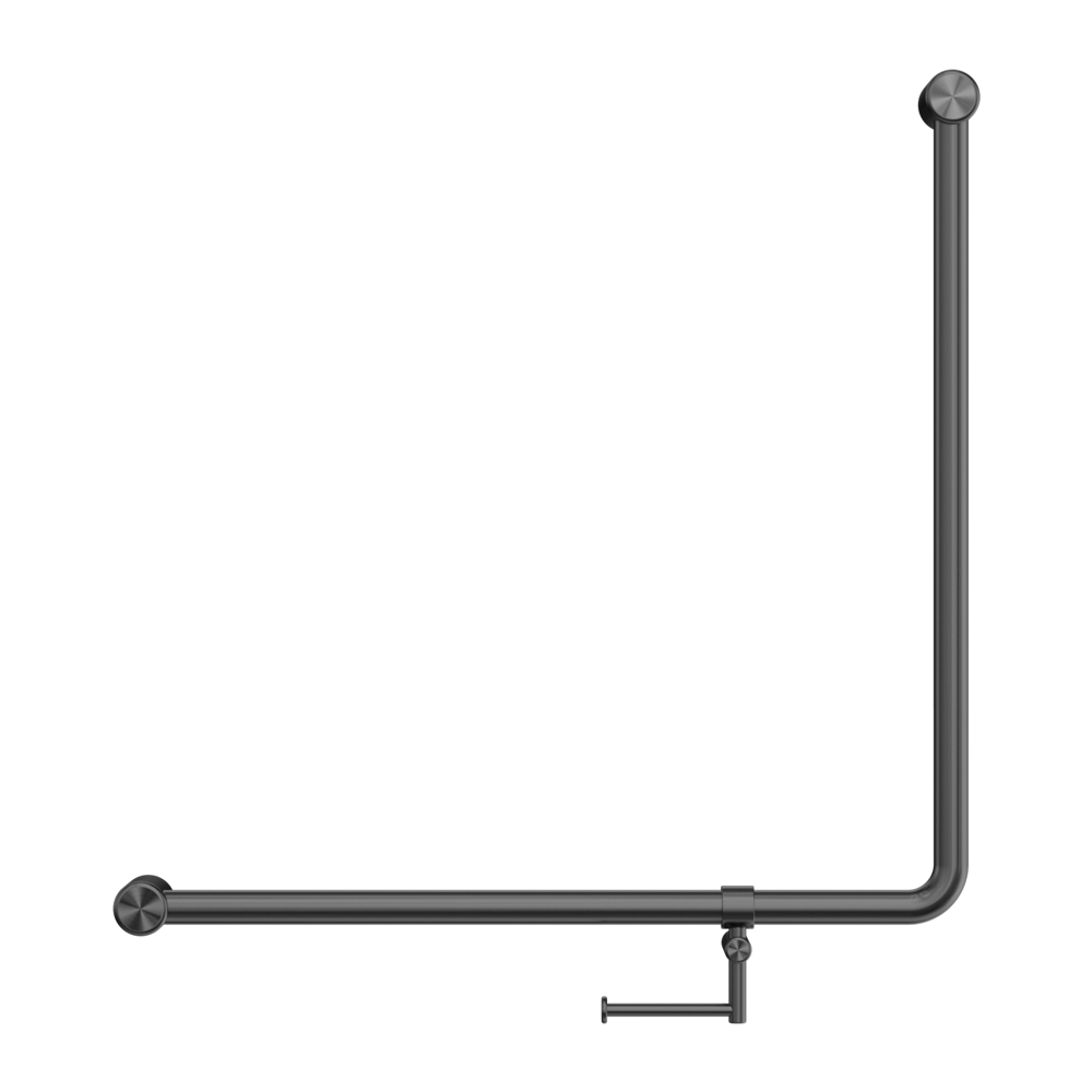 MECCA CARE 32MM 90 DEGREE BENT TUBE GRAB RAIL 750X750MM WITH TOILET ROLL HOLDER GUN METAL