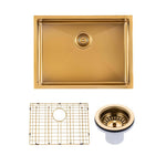 Load image into Gallery viewer, Round Corner Stainless Steel Brushed Brass PVD Coating Single Bowl Kitchen Sink(with Bottom Tray) 600*450*300mm
