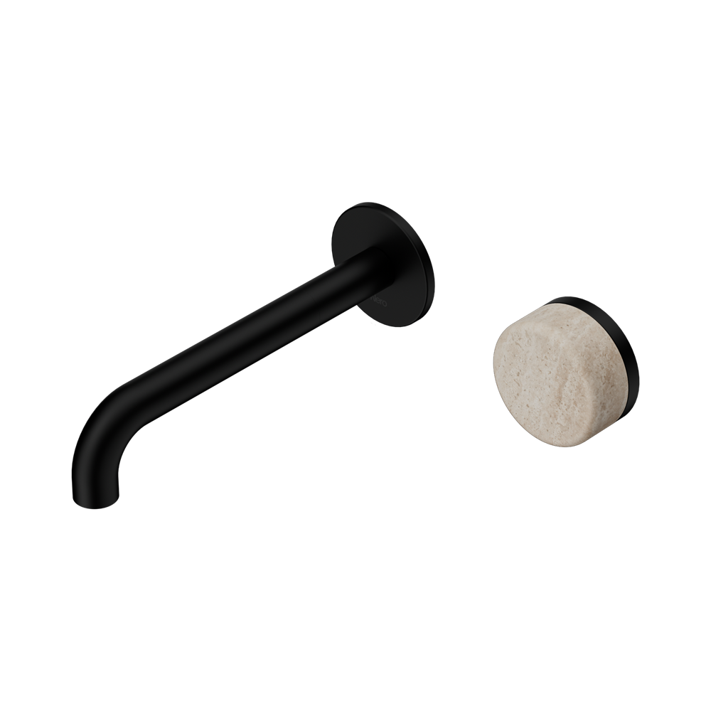 Serenity Progressive Wall Basin Mixer 220mm Spout With Rome Travertine Handle Matte Black