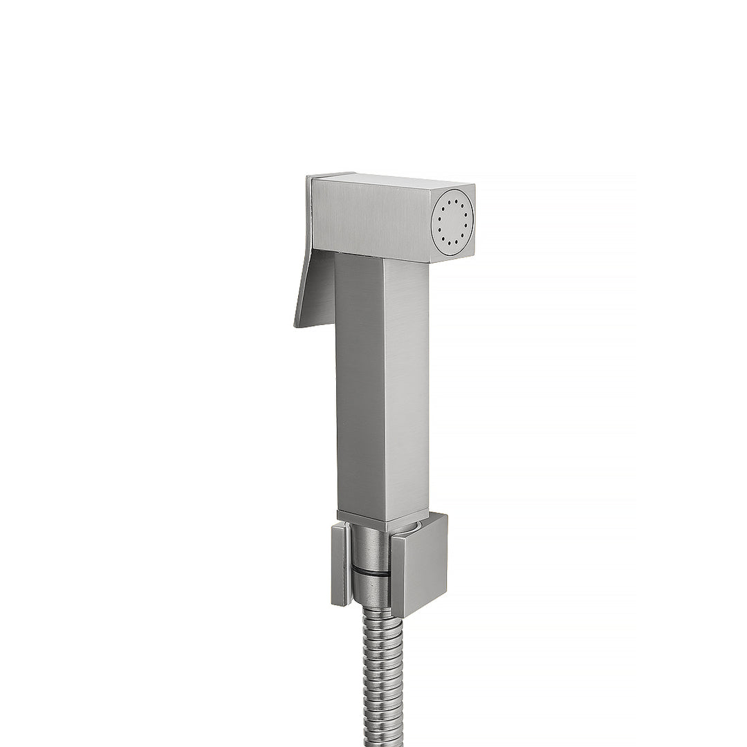 Square Brushed Nickel Brass Toilet Bidet Spray Kit with Stainless Steel Hose