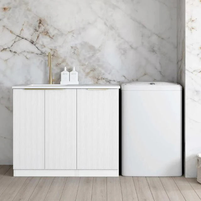 Bondi White Base Laundry Cabinet with 1060mm Cloudy Carrara Top