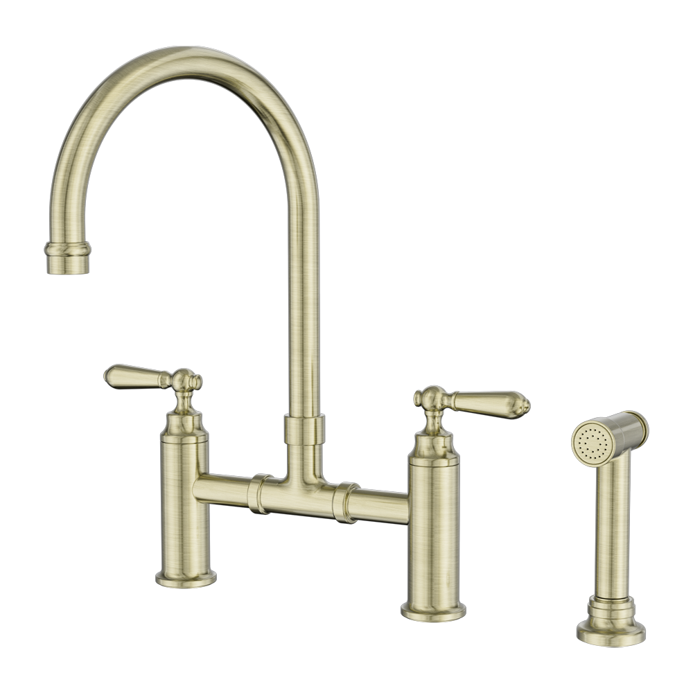 York Bridge Kitchen Set With Hand Spray Aged Brass