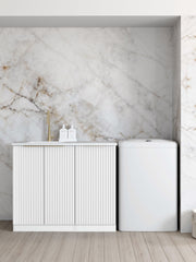 Noosa Fluted White Base Laundry Cabinet with 1060mm Natural Carrara Marble Top