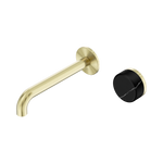 Load image into Gallery viewer, Serenity Progressive Wall Basin Mixer 220mm Spout With Marquina Black Handle Brushed Gold
