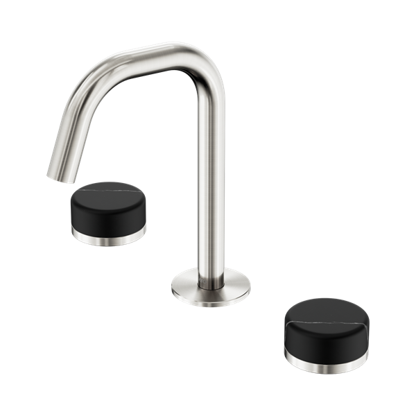 Serenity Basin Set Edge Spout With Marquina Black Handle Brushed Nickel