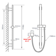 Square Black Wall Mounted Sliding Rail with Water Hose & Wall Connector Only(PVC Hose)