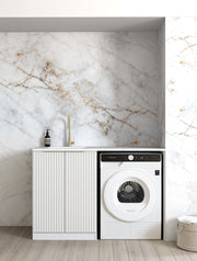 Noosa Fluted White Base Laundry Cabinet with 1300mm Natural Carrara Marble Top