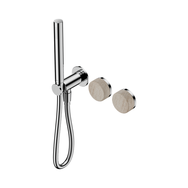 Serenity Progressive Shower System With Rome Travertine Handle And Slim Shower Chrome