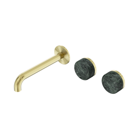 Serenity Wall Basin Set 160mm Offset Spout With Verde Alpi Handle Brushed Gold