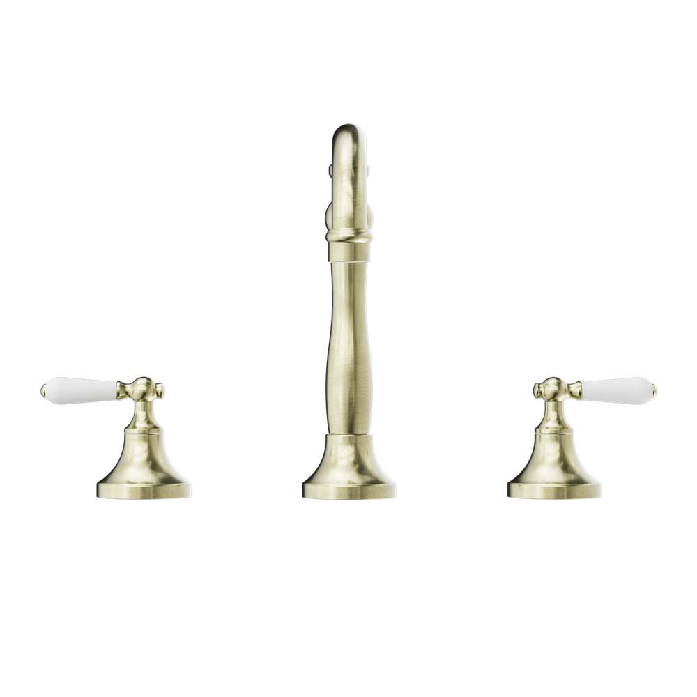 YORK BASIN SET WITH WHITE PORCELAIN LEVER AGED BRASS