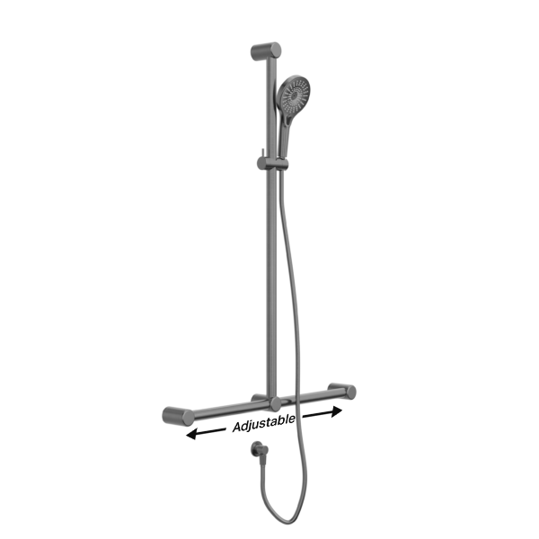 MECCA CARE 32MM T BAR GRAB RAIL AND ADJUSTABLE SHOWER SET 1100X750MM GUN METAL