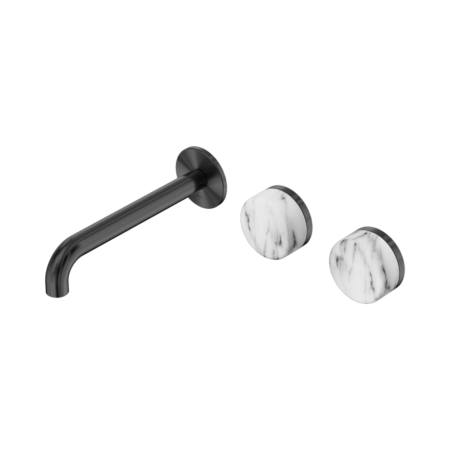 Serenity Wall Basin Set 160mm Offset Spout With Arabescato Corchia Handle Gun Metal