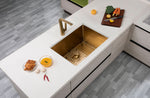 Load image into Gallery viewer, Round Corner Stainless Steel Brushed Brass PVD Coating Single Bowl Kitchen Sink(with Bottom Tray) 600*450*300mm
