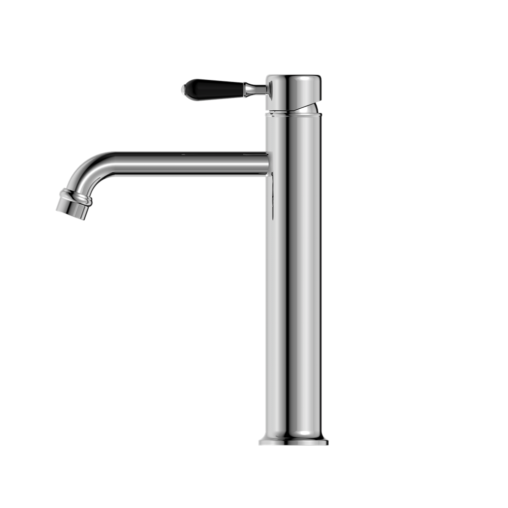 YORK STRAIGHT TALL BASIN MIXER WITH BLACK PORCELAIN LEVER CHROME