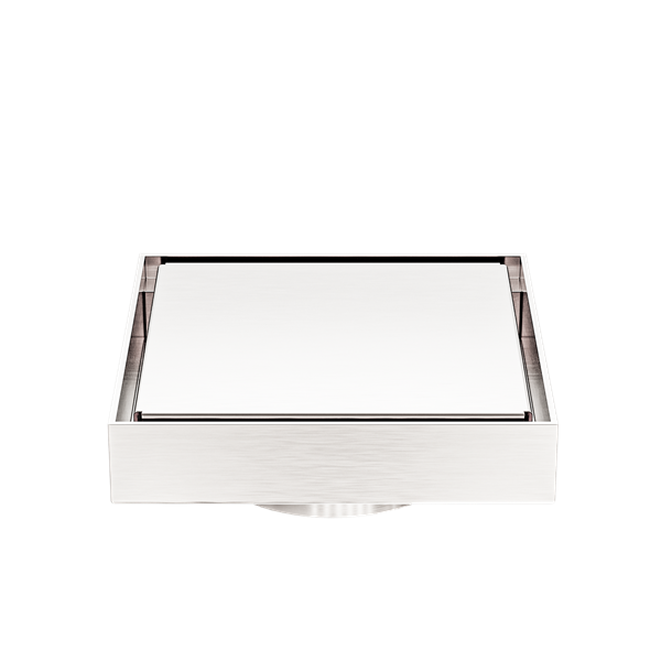 100mm Square Tile Insert Floor Waste 80mm Outlet Brushed Nickel