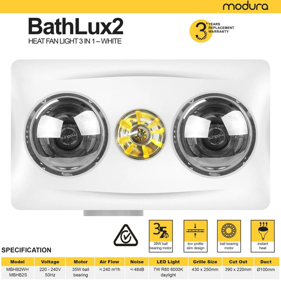 BathLux2 White  2 HEAT 3 IN 1 BATHROOM HEATER