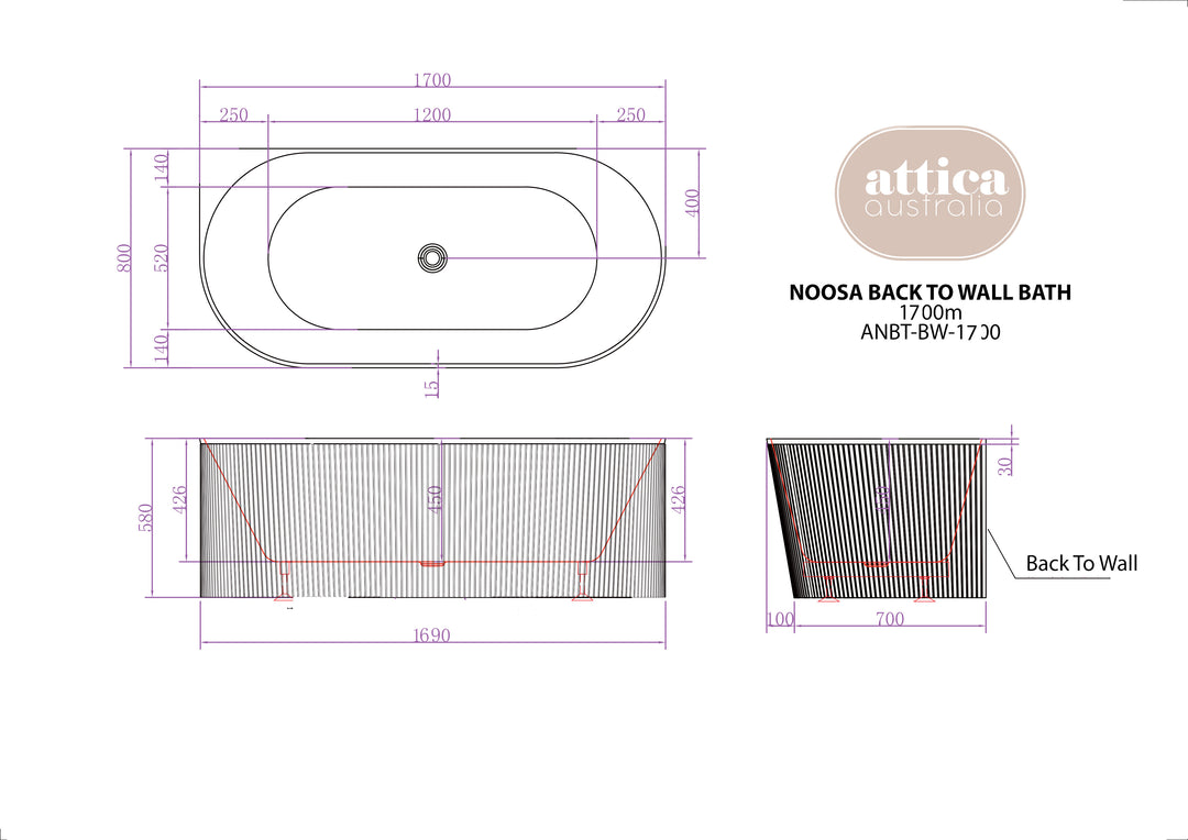 Attica Noosa Back To Wall Bathtub