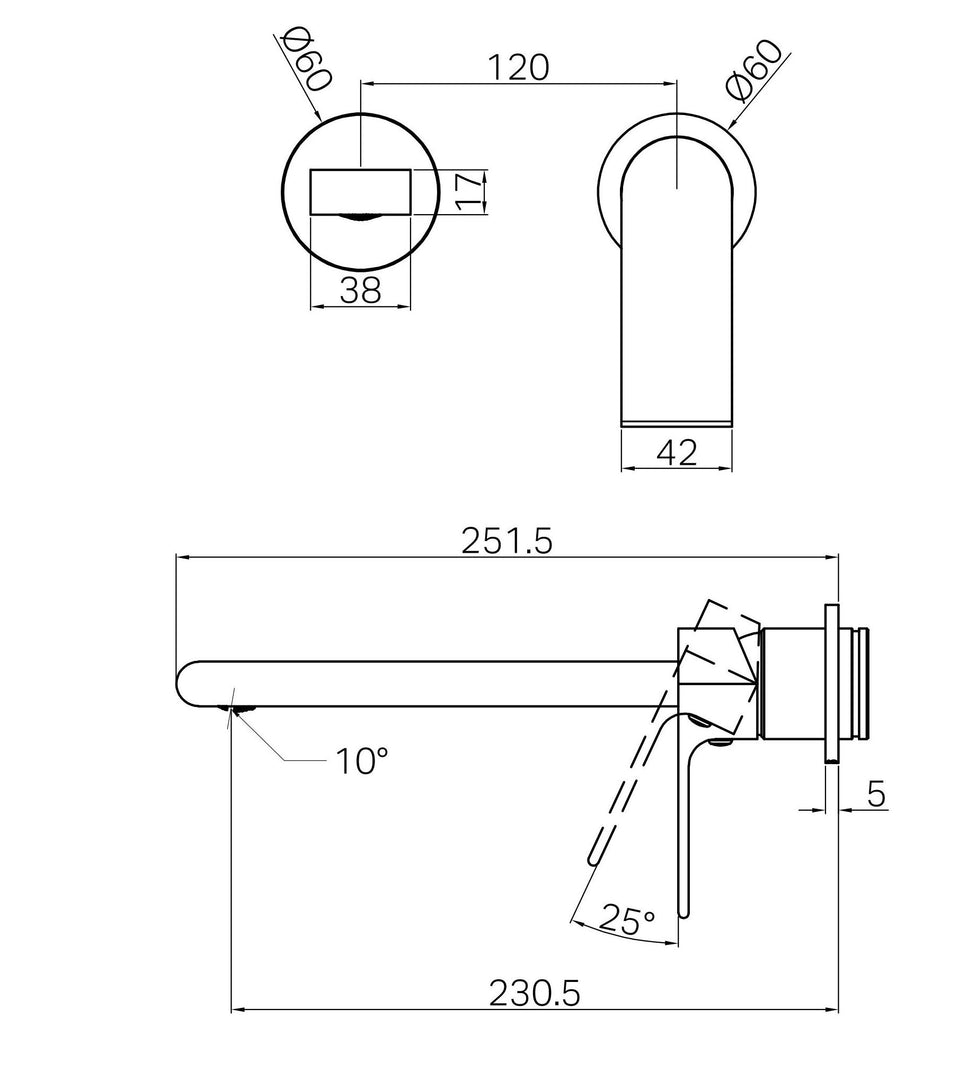 BIANCA WALL BASIN/BATH MIXER SEPARATE BACK PLATE 230MM BRUSHED BRONZE