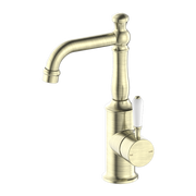 YORK BASIN MIXER WITH WHITE PORCELAIN LEVER AGED BRASS