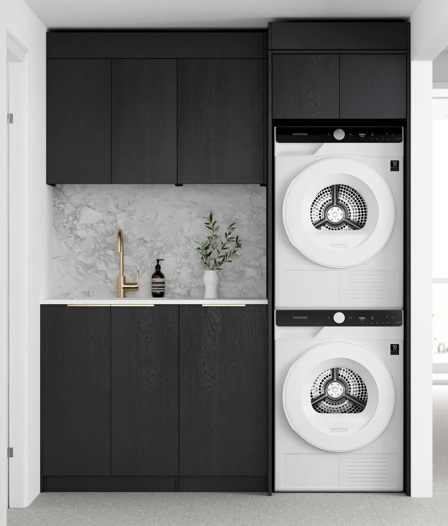 Laundry Kit 1715DR-B Byron/Bondi Black Oak with Pure White Top and 400 Drawer Unit