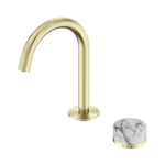 Load image into Gallery viewer, Serenity Progressive Basin Mixer Arc Spout With Arabescato Corchia Handle Brushed Gold
