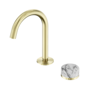 Serenity Progressive Basin Mixer Arc Spout With Arabescato Corchia Handle Brushed Gold