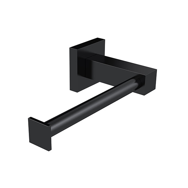 Square Toilet Roll Holder with Round Bar - Matte Black