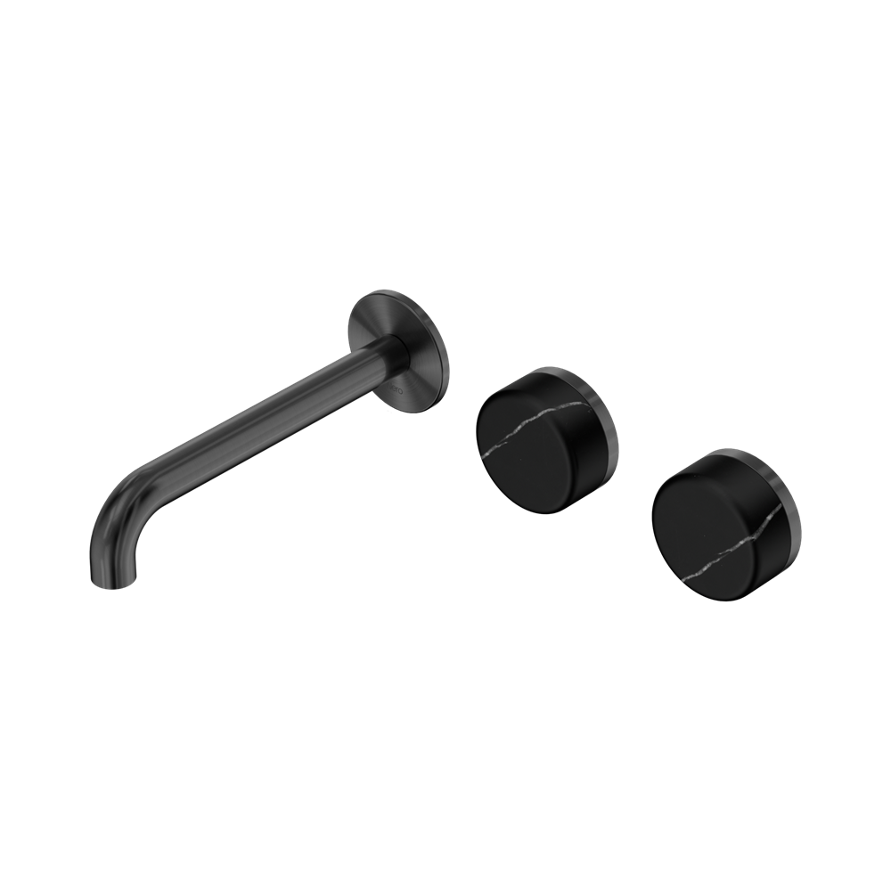 Serenity Wall Basin Set 160mm Offset Spout With Marquina Black Handle Gun Metal