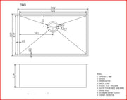 Round Corner Stainless Steel Brushed Brass PVD Coating Single Bowl Kitchen Sink(with Bottom Tray) 762*457*254mm