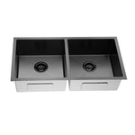Load image into Gallery viewer, Round Corner Dark Grey Stainless Steel Handmade Double Bowl Kitchen Sink 865*440*200mm(with dark grey waste)

