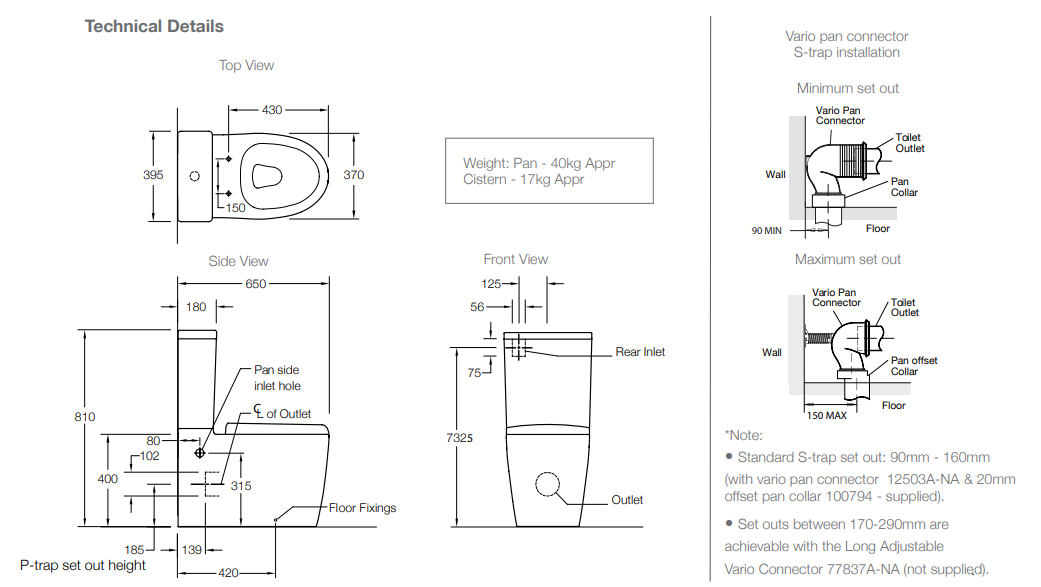 Grande BTW Toilet Suite with Bidet Seat (Side Panel) Rear or Side Water Inlet