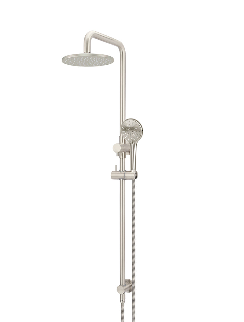 Round Combination Shower Rail 200mm Rose, Three Function Hand Shower - PVD Brushed Nickel