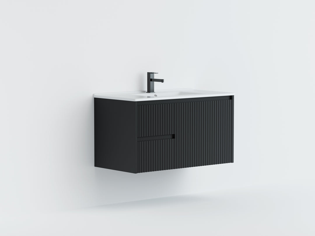 Crete Modern Wall Hung Vanity Matte Black